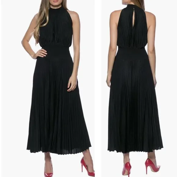 Marina Pleated Midi Dress Black Size 4 - Picture 1 of 13